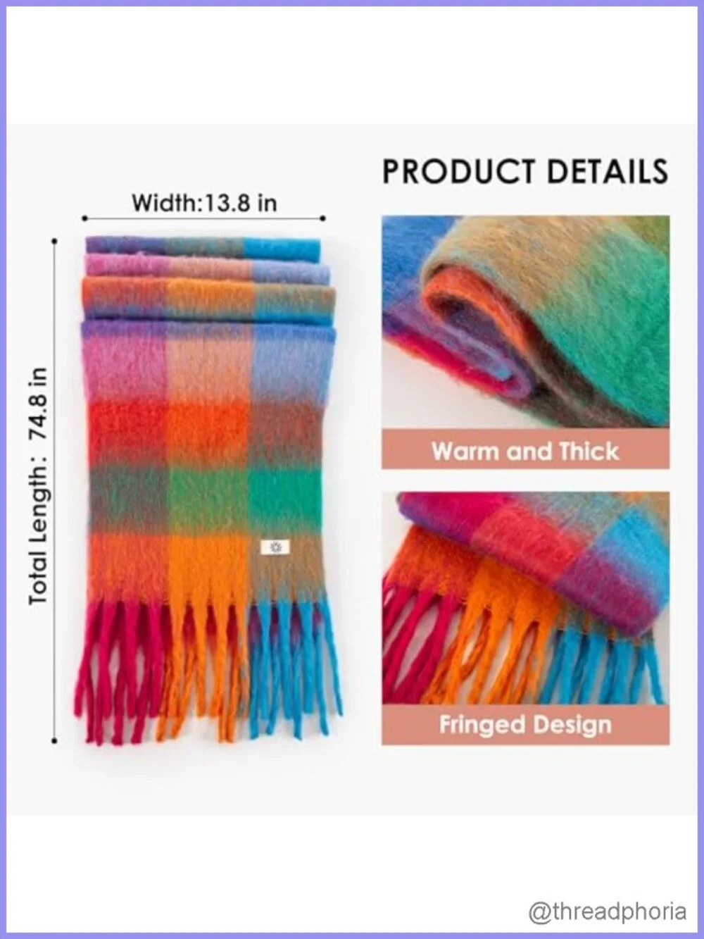 Womens Winter Scarf Cashmere Feel Tassel Plaid Long Shawl Large Scarves